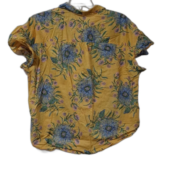 MADEWELL Ruffle-Sleeve Button-Down Shirt in Painted Blooms Short Sleeve XL - Picture 2 of 7